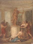 unknow artist Interior of a classical temple,with hunters making an offering to a statue of diana France oil painting artist